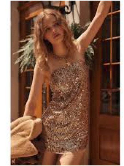 Free People Midnight Kiss Sequin Straight Neckline Sleeveless Mini Slip Dress, M